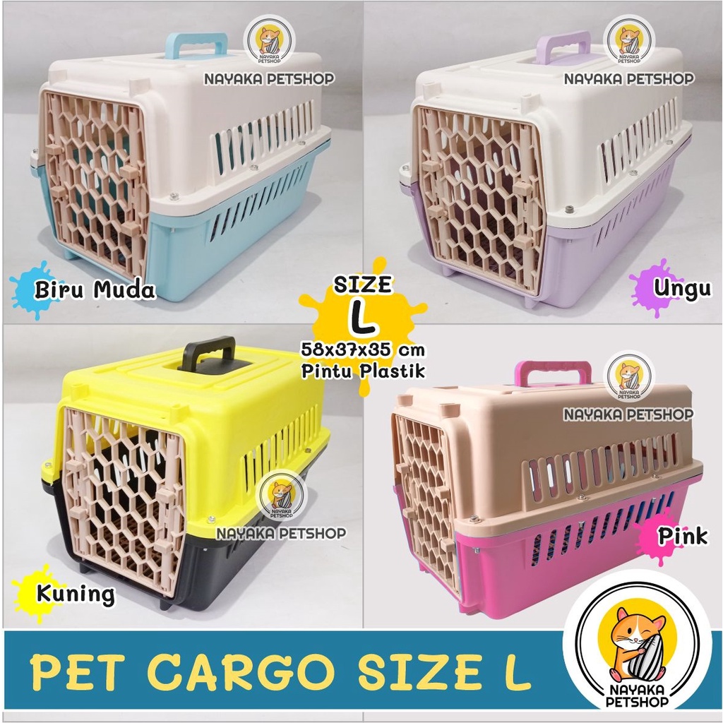 Ukuran L Pintu Plastik Pet Cargo Kucing Besar Pet Carrier Murah Jumbo Travel Kandila Musang