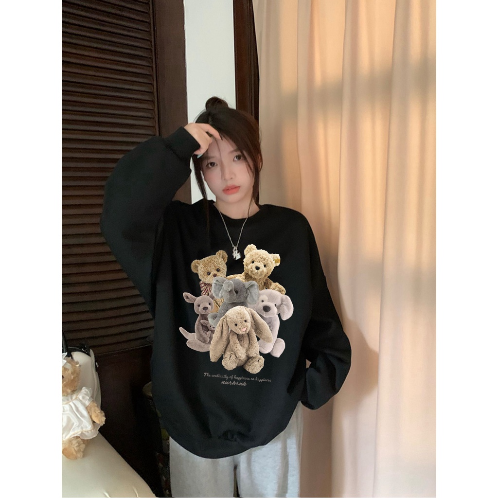 Sweater Lengan Panjang Cartoon Plush Bear Korean Style/Hoodie Oversize/Baju Wanita/Switer Wanita