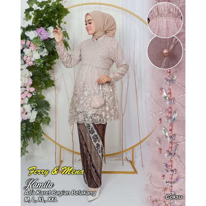 Setelan kebaya tunik kamila | Kebaya brukat payet | Kebaya Favorite Baju outfit wisuda pernikahan lamaran Size M L XL XXL