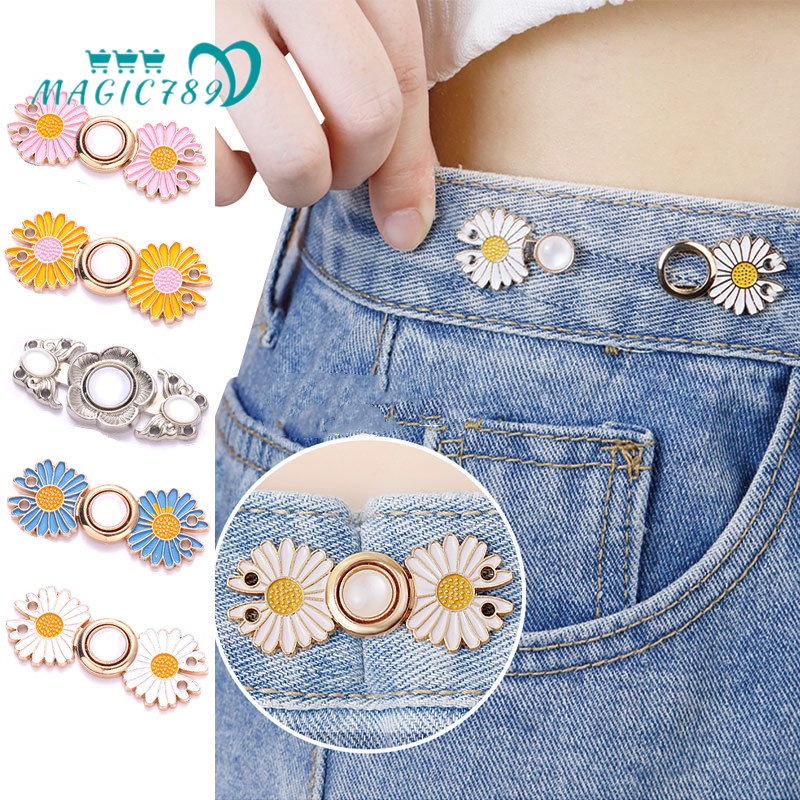 Papaozhu Detachable Daisy Sewing Jeans Button Pins Untuk Celana Pinggang Mengencangkan Gesper Bunga Snap Pengikat Klip Adjustable Daisy Buttons Untuk Celana Gaun Pakaian