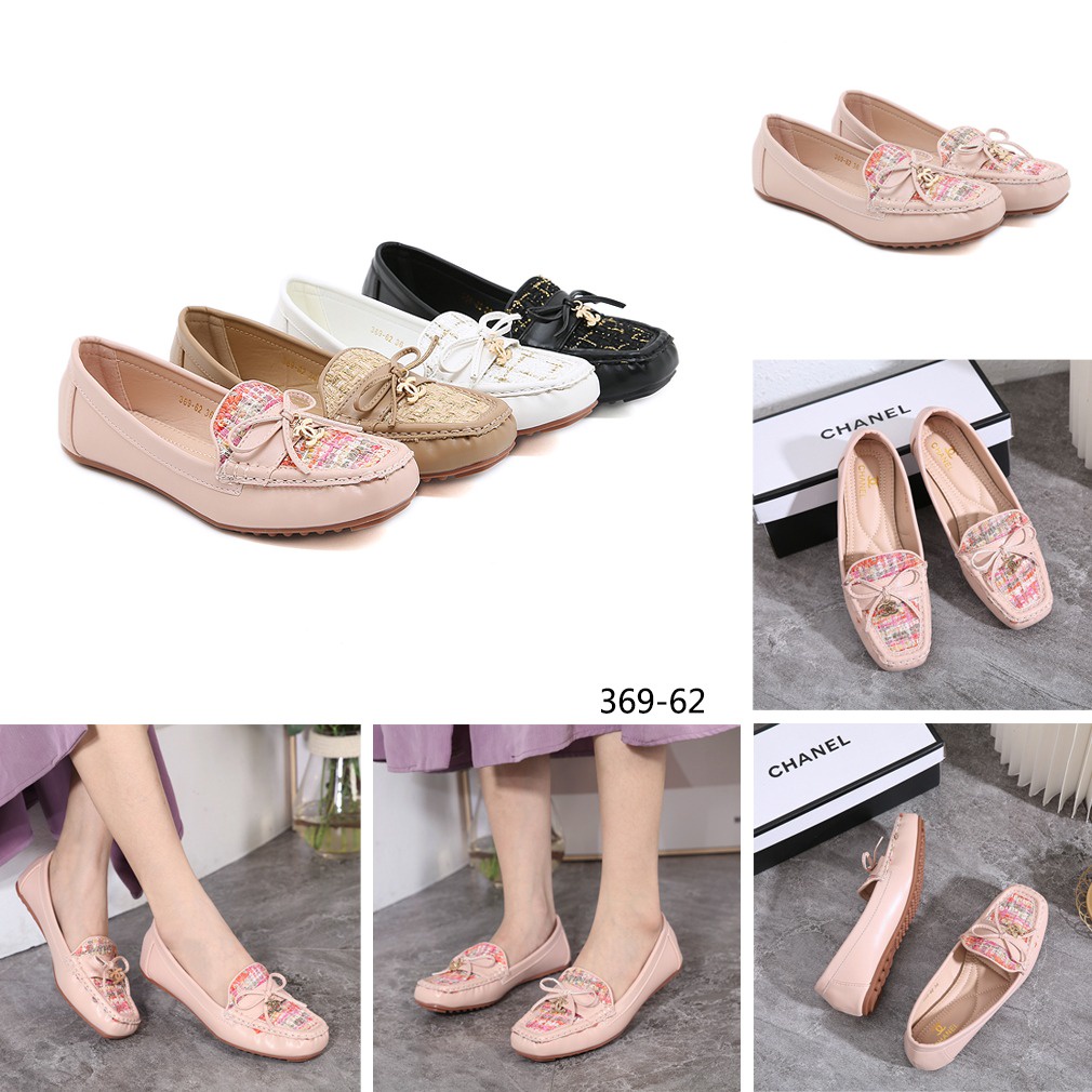 CH Leather and Tweed CC Logo Flat Shoes 369-62