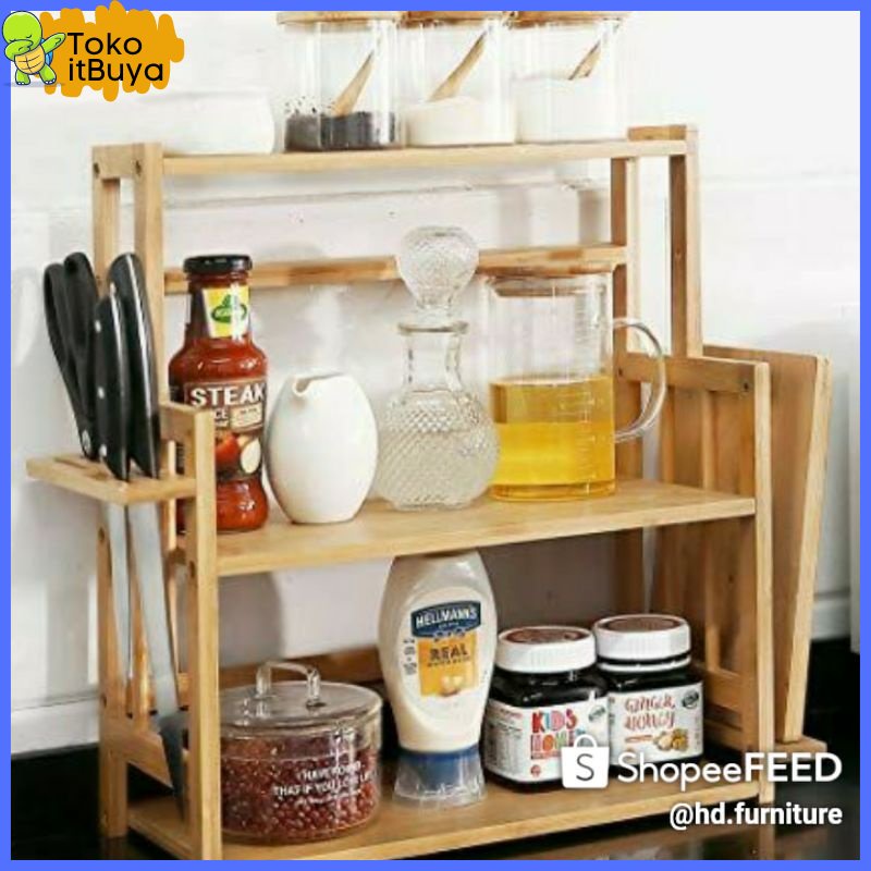 RAK DAPUR  Susun 3 Rak Dapur Kayu Rak Bumbu Dapur Susun 3