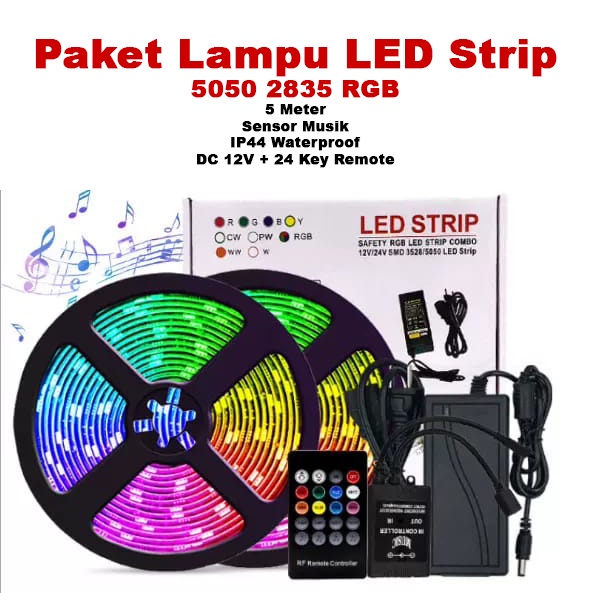 [ Pplus ] PAKET LAMPU LED STRIP 5050 2835 RGB 5M / SENSOR MUSIK BLUETOOTH / IP44 RGB REMOTE LAMPU HIAS WARNA WARNI LAMPU KAMAR AESTHETIC / Lampu led dekorasi  kamar / Lampu Led Double Tape Tempel /Lampu Hiasan Dinding MURAH / KUAT