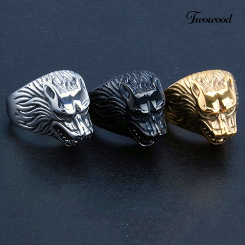 1pc Cincin Knuckle Bentuk Kepala Serigala Gaya Vintage Punk Untuk Pria