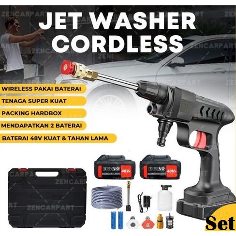 ALAT CUCI MOBIL SET JET WASHER CORDLESS water steam spray gun high pressure tegangan tinggi baterai 