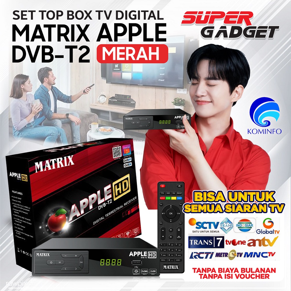 Set Top Box Matrix Apple DVB2IP STB Antena Converter TV Tabung Analog Digital Alat Decoder Receiver Dekoder Reciver Antenna Hitam