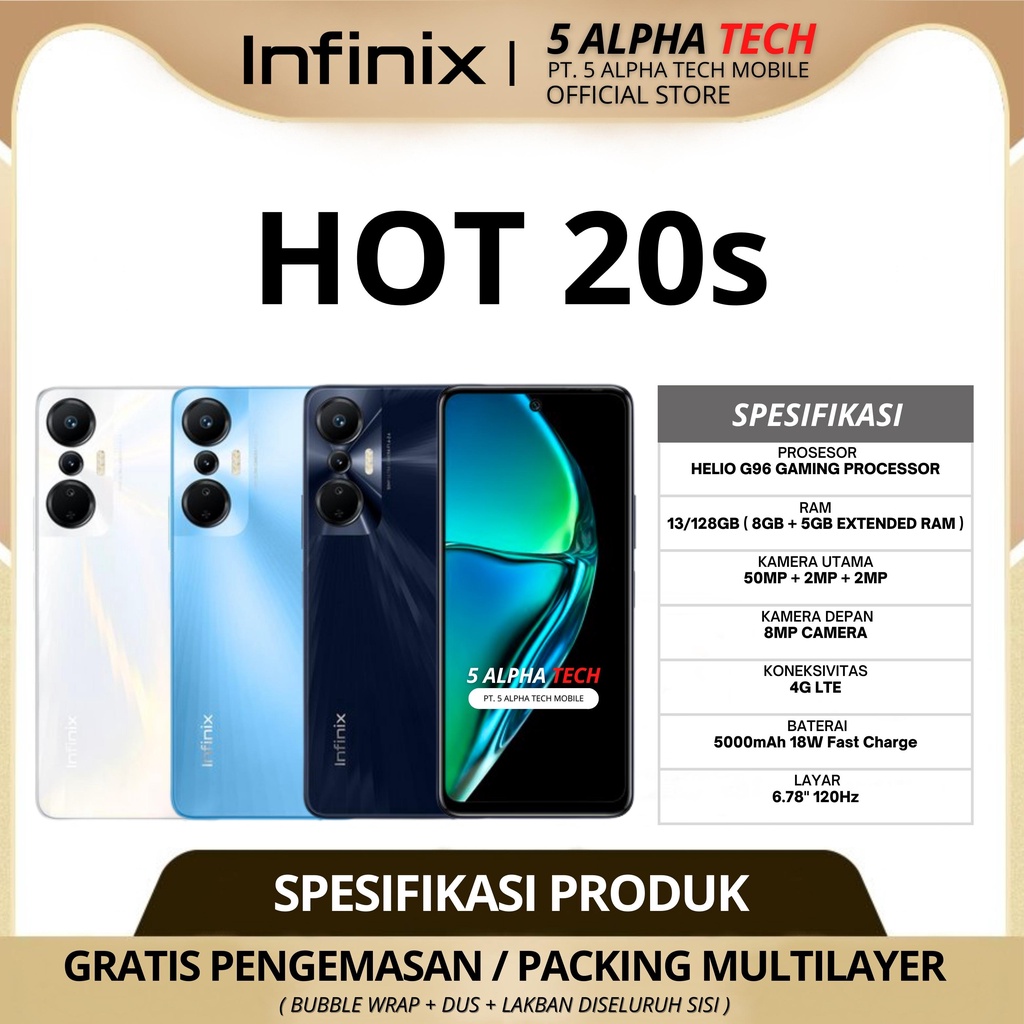 INFINIX HOT 20 s 13/128GB ( 8GB + 5GB EXTENDED RAM ) INFINIX HOT 20s GARANSI RESMI INFINIX