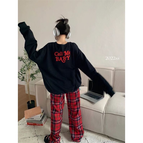 Katun leher bulat sweater wanita longgar gaya Korea trendi all-match huruf pencetakan kepribadian musim gugur dan musim dingin baru atasan manis