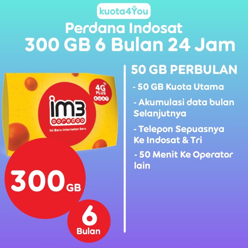 Perdana Indosat 300 GB 6 Bulan