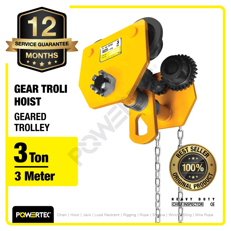 POWERTEC Geared Trolley / Gear Troli Hoist 3 Ton x 3 Meter