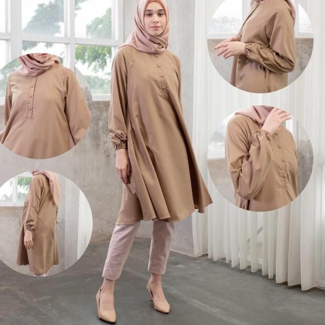 baju Tunik Remaja polos putih Long Tunik Tunik Rayon Fathin basic - mocca, M