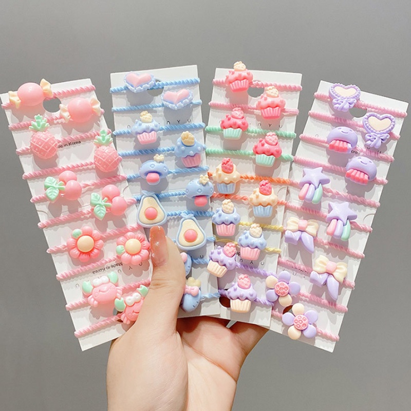 10pcs / set Ikat Rambut Karet Gaya Korea Motif Kartun Hewan / Buah Untuk Bayi / Anak Perempuan