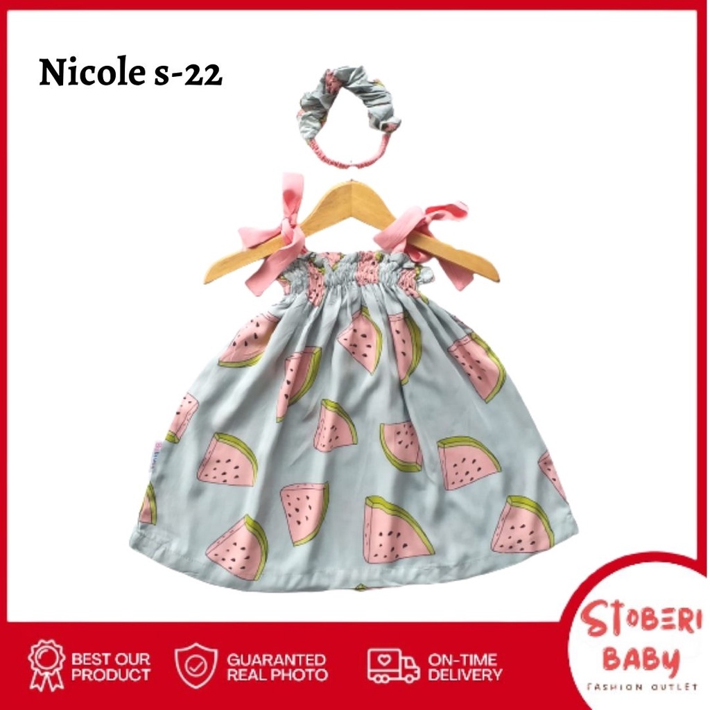 PUNCAK 3.3 stoberi baby - BBB NICOLE summer dress bayi rayon bonus headband scrunchie new2