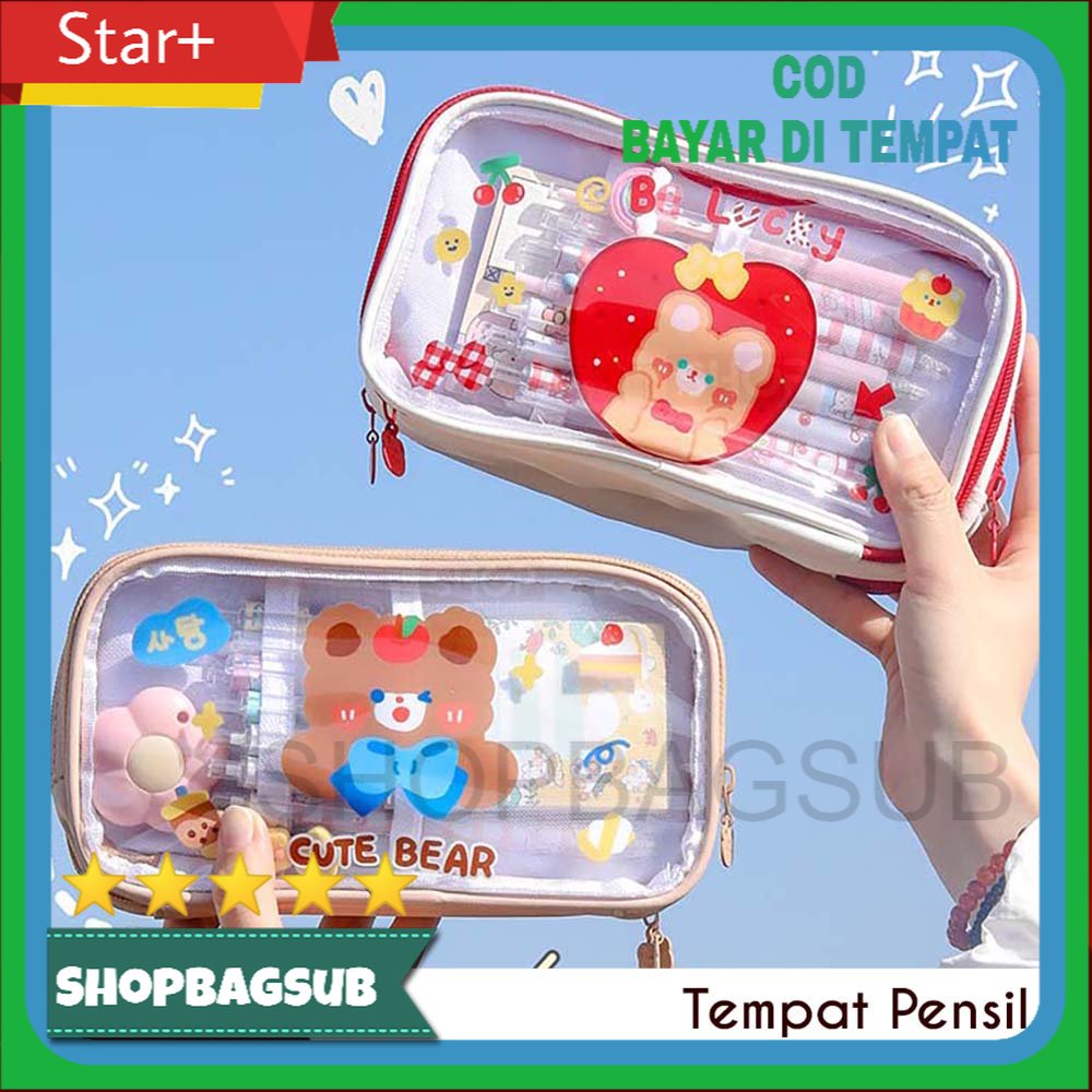 

Tempat Pensil Lucu Anak Transparan Kotak Pencil Dompet Besar Karakter Motif Pouch Stationary Resleting Serbaguna