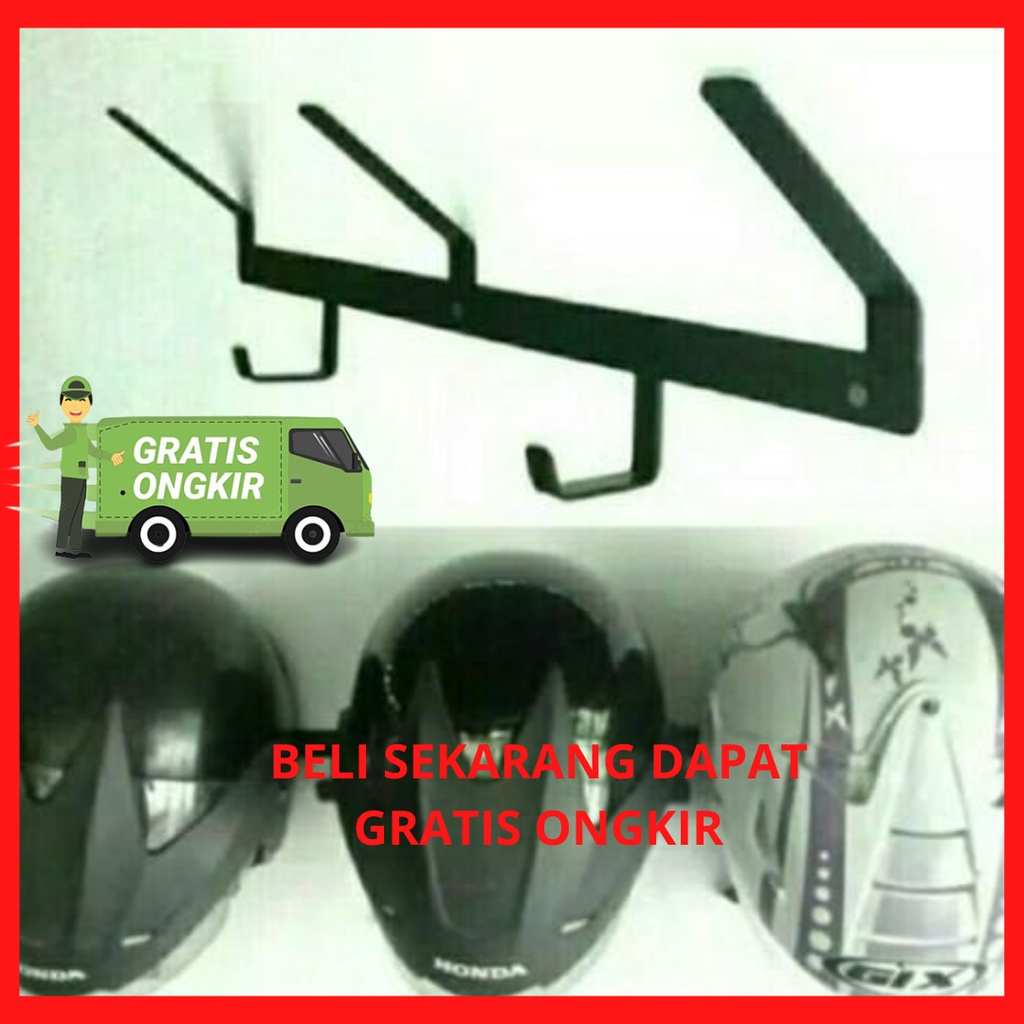Gantungan helm motor Gantungan kunci plat besi Gantungan hlm besi tiga Gantungan helm dinding GANTUN
