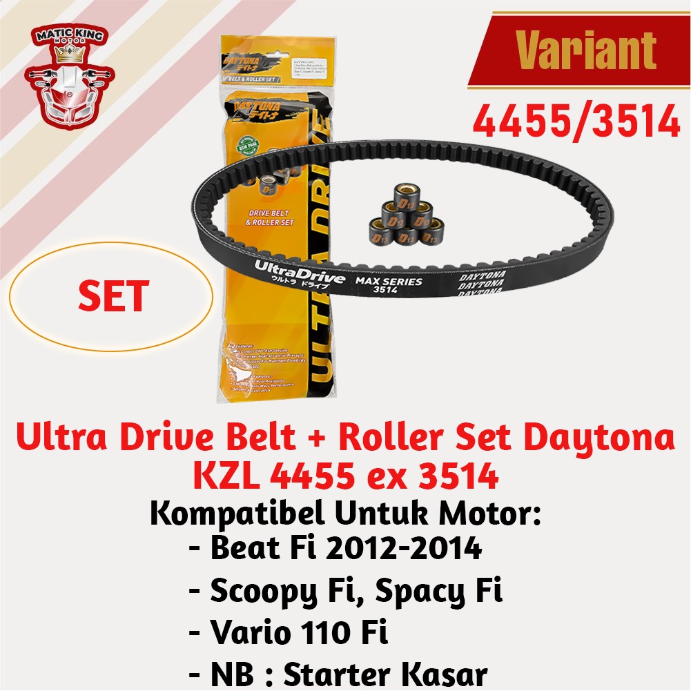 Vanbelt SET assy Beat Scoopy Spacy Karbu Daytona Ultra Drive Belt+Roller 4454 3513