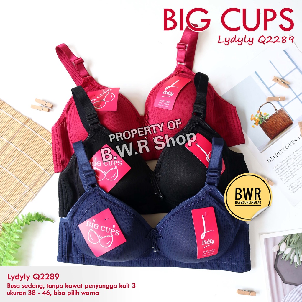 BH Lydyly Q2289 BIG CUPS / Lydyly Bra Wanita Wanita Dewasa Busa Sedang ( Cup C ) Tanpa Kawat Kancing 3 PILIH WARNA | Bwr