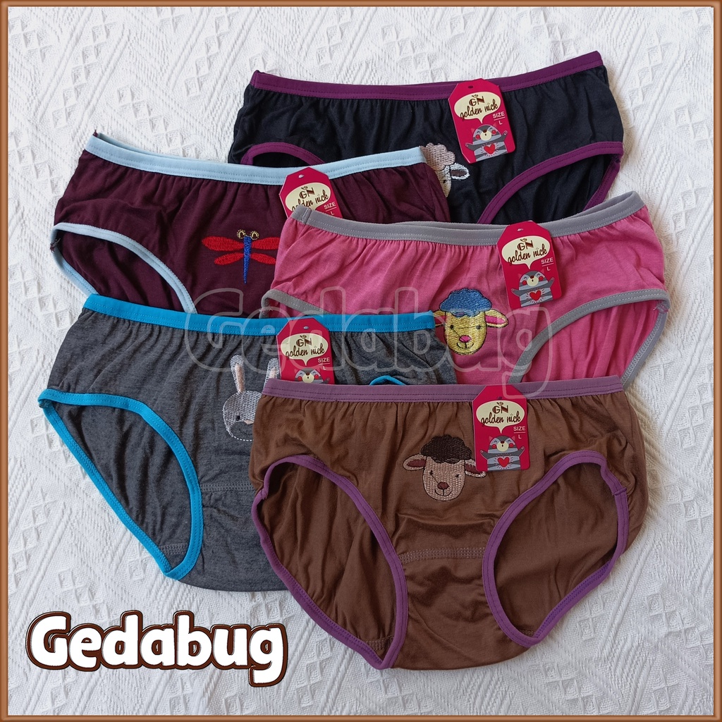 6 Pcs - Celana dalam Anak Golden Nick 045 Warna Gelap / CD Anak Perempuan Bahan kain Katun Lembut | Gedabug