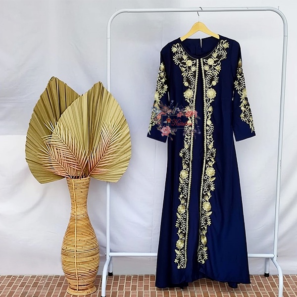 Abaya Hitam Navy Gamis Arab Turkey Layer Bordir Dress Arab Gamis Maxi Dress Free Pashmina Bahan Balotelli Full Bordir