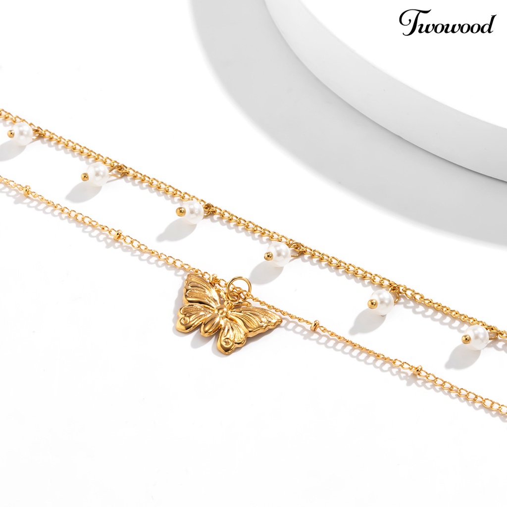 Kalung Choker Rantai Double Layer Dengan Liontin Butterfly Gaya Elegan