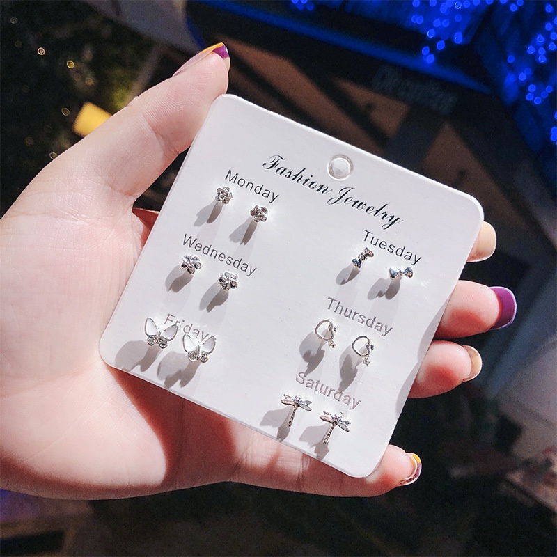 7-piece Set Anting Lucu Kecil Satu Minggu Anting Set Kombinasi Anting 2021peran Trendi Sederhana Keren Gaya Jepang Korea Anting Perempuan