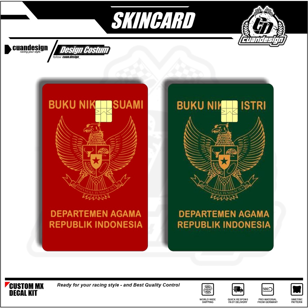 

STIKER PELINDUNG KARTU SKIN CARD ATM SIM KTP E-MONEY STICKER MOTIF BUKU NIKAH LEM KUAT SUDAH DILAPISI ANTI GORES
