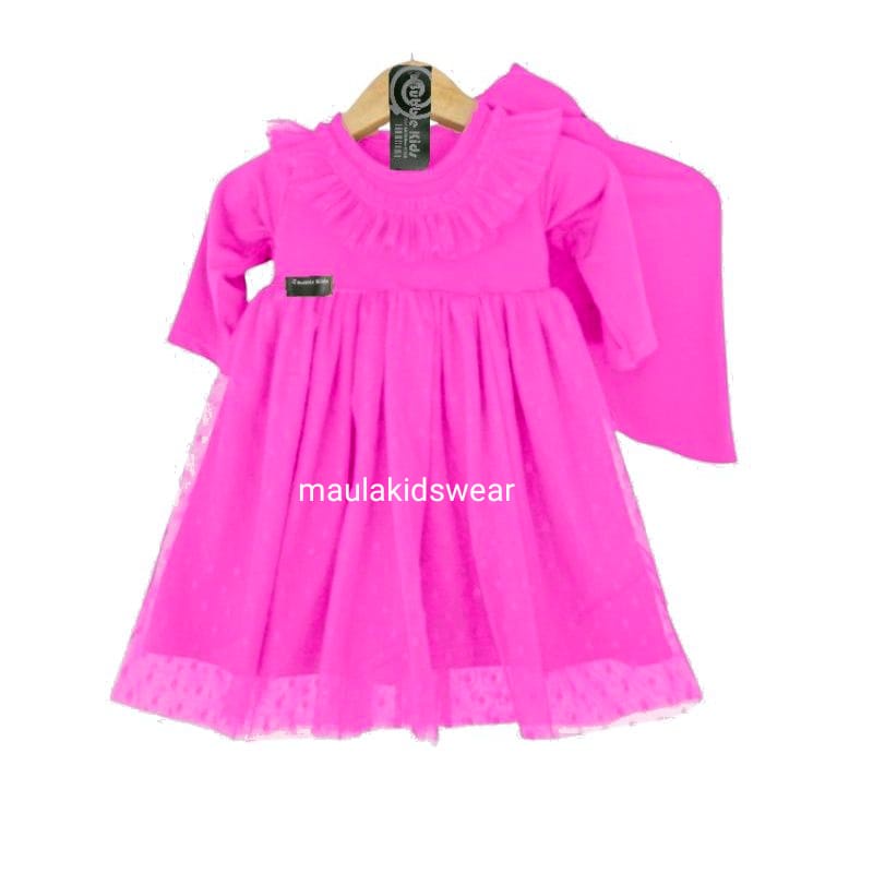 Maula Kids Wear Gamis Hijab Bayi Renda Tutu Tile Dotti (0 - 4 tahun) Pakaian Muslim Anak Balita Perempuan Katun Polos Pesta jotol