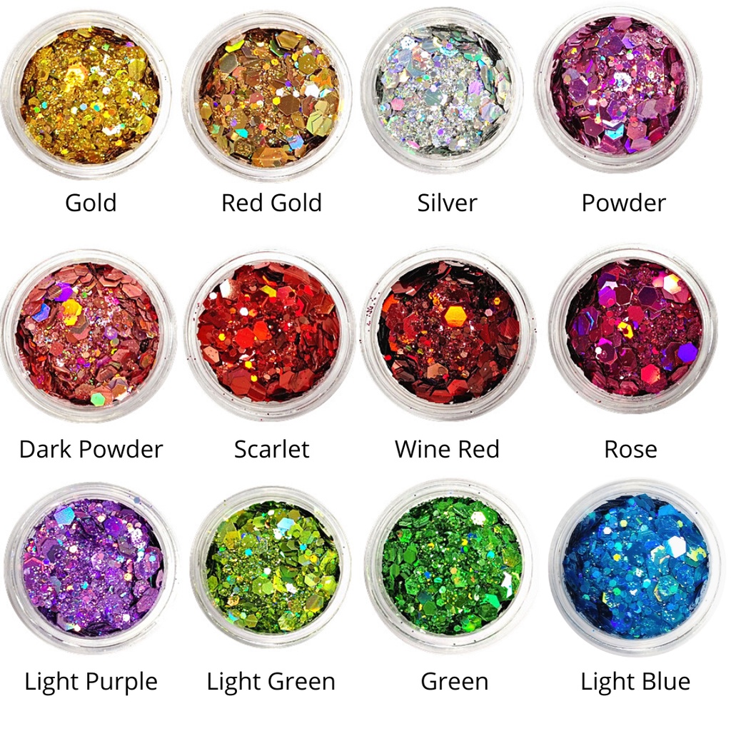 AKSESORIS GLITTER NAIL ART GLITTER SEQUIN HEXAGON LASER/ Bubuk Glitter kasar/ Hiasan Kutek Kuku