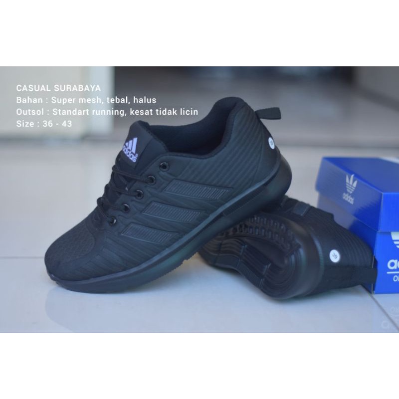 CASUAL SURABAYA - Sepatu Sekolah Hitam Full. Sepatu Adidas Hitam Polos. Sepatu Hitam Laki Perempuan