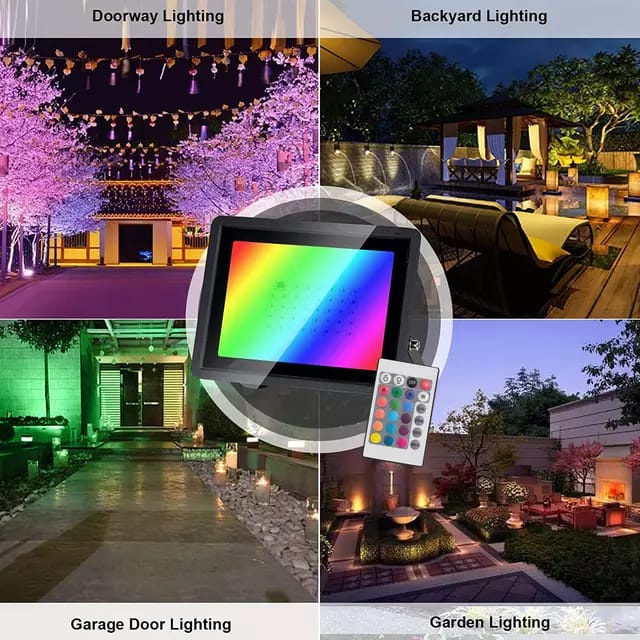 LAMPU SOROT RGB WARNA WARNI LED 10W 20W 30W 50W 100W EMICO FLOOD LIGHT TAMAN TEMBAK HIAS PANGGUNG OUTDOOR WATERPROOF DEKORASI AC 220V EMICO SNI ORIGINAL