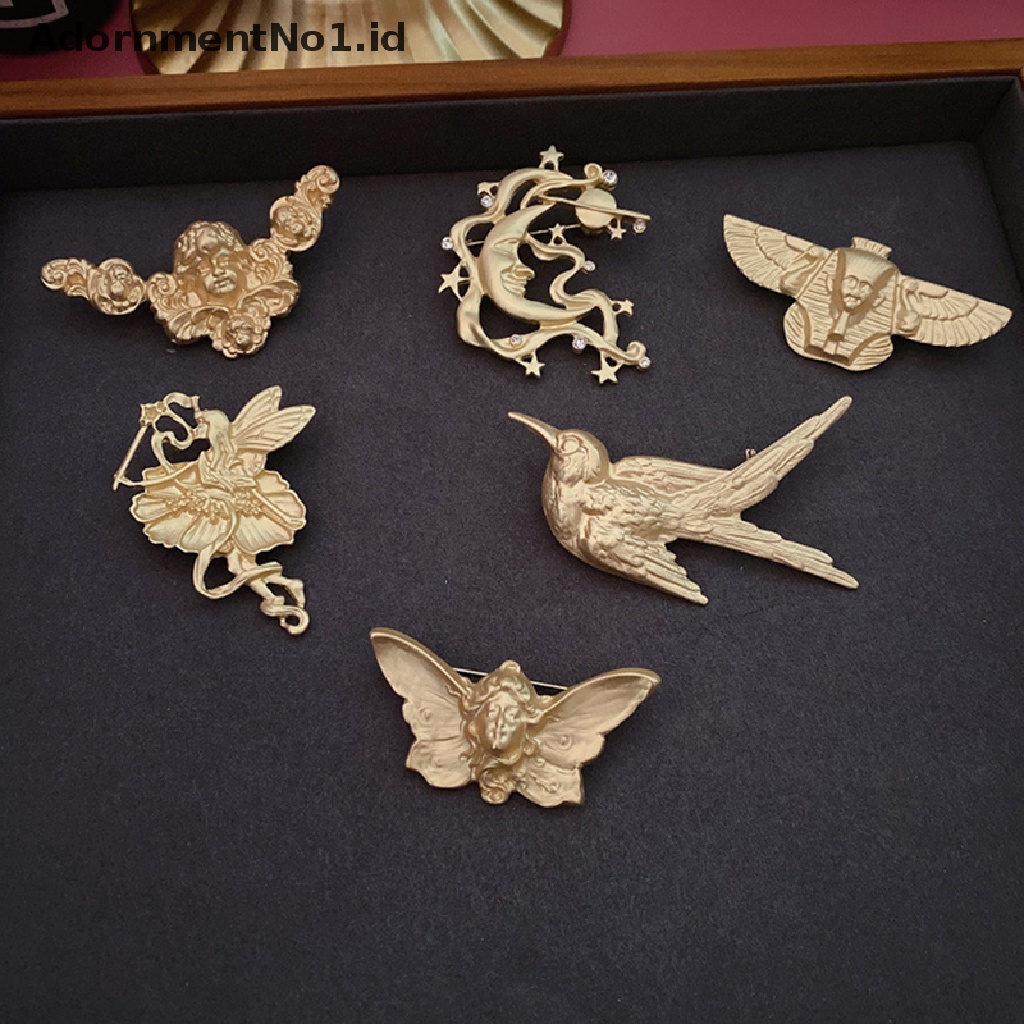 1 Pc Bros Pin Desain Sayap Malaikat Burung Butterfly Bahan Logam Warna Emas Gaya Vintage Eropa Amerika Serikat 1 Pc