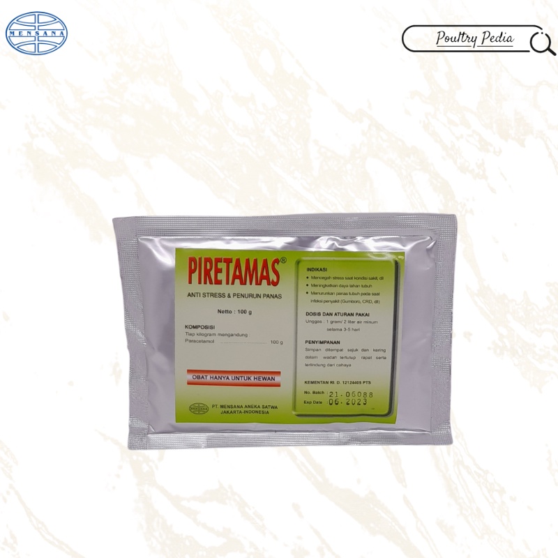 Piretamas 100 gram Paracetamol Vitamin C Sorbitol Anti Stress Gumboro CRD Infeksi Unggas Ayam