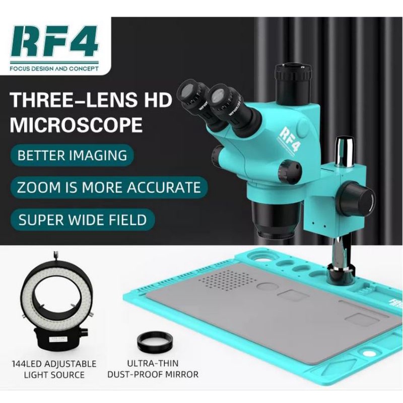MICROSCOPE TRINOKULAR RF4 RF-6565TVD2 ZOOM 65X PLUS LAMPU ORIGINAL