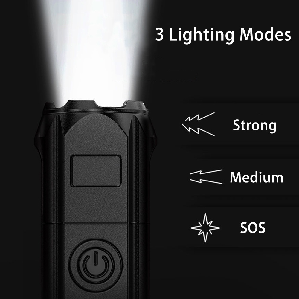 Senter LED 3 Mode Portable Multifungsi Tahan Air Dengan Port Charger USB