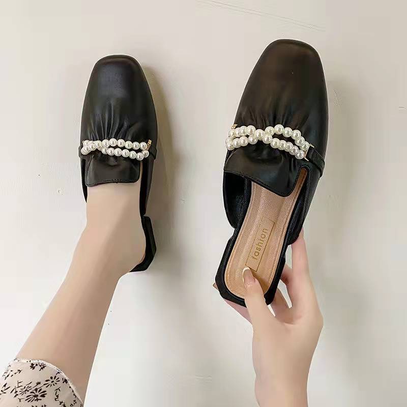 Gobra ♕ SA029 Sandal Wanita Mutiara Trend Flat Fashion Kasual Simple Sendal Wanita Import