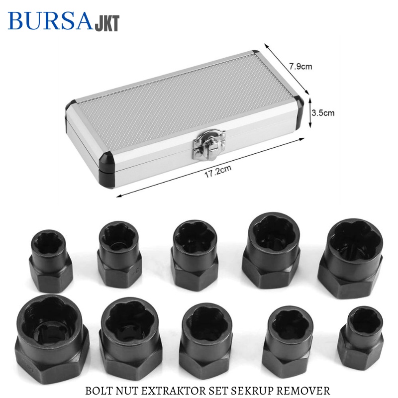 PEMBUKA BAUT MUR RUSAK BOLT NUT SHORT &amp; LONG BOX REMOVER EXTRAKTOR ISI 10PC