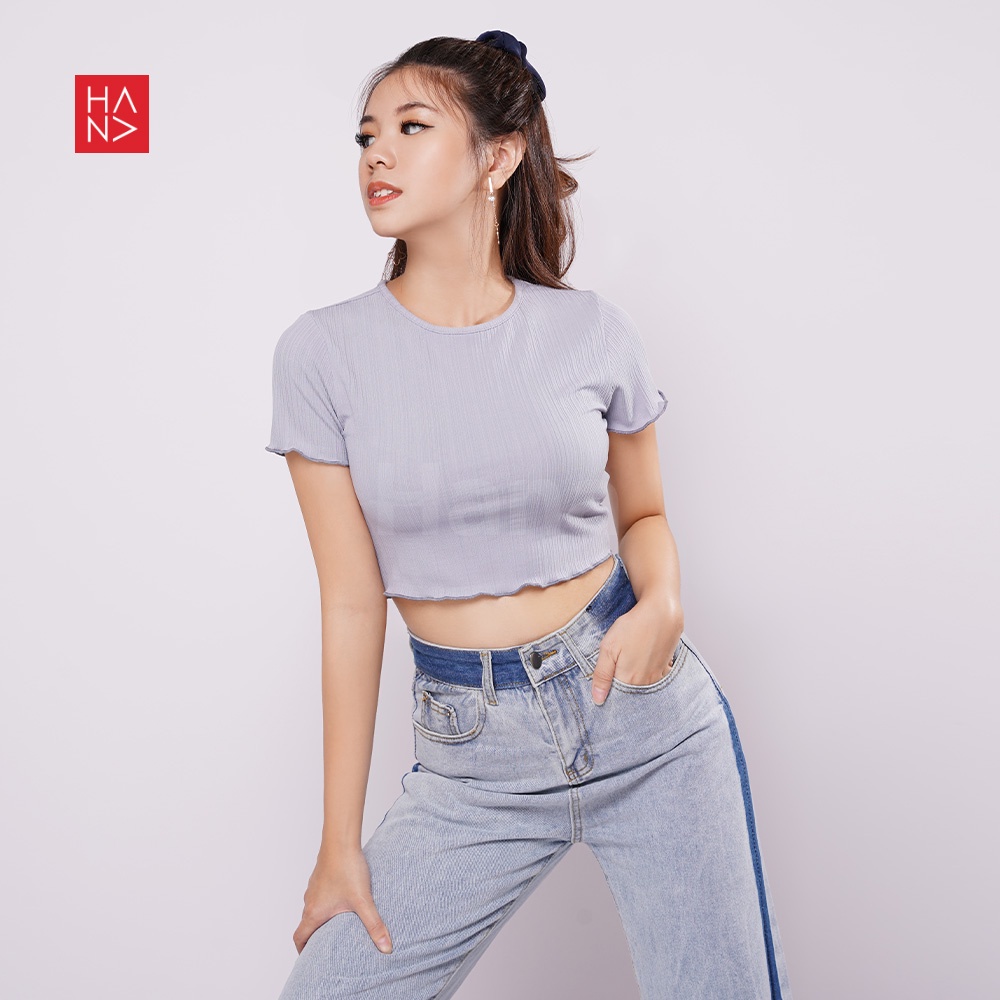 HanaFashion JKT - Evie Texture Knit Basic Crop Top Wanita - CT280