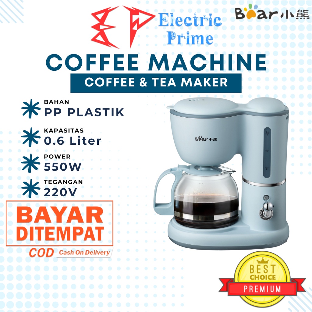 Coffee Maker Electric Automatic 0.6L Mesin Pembuat Teh BEAR Drip Espresso Machine Kopi Bubuk Cappuccino Semi Otomatis Glass Tea Pot