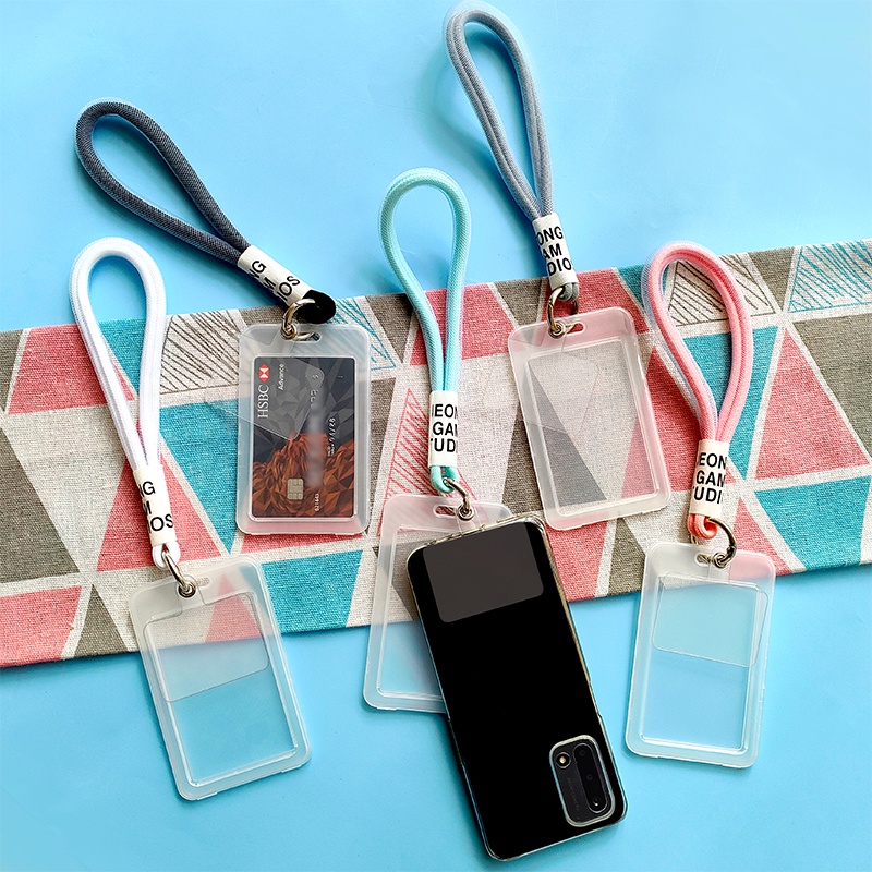 Jala Lanyard Pendek Dengan Pemegang Kartu Plastik Transparan Untuk Kasus Telepon Keychain Anti Lost Sling ID Card Protector