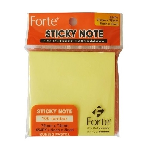 Kertas Memo Tempel Sticky Note FORTE 654 PY 75 x 75 mm isi 100 lembar