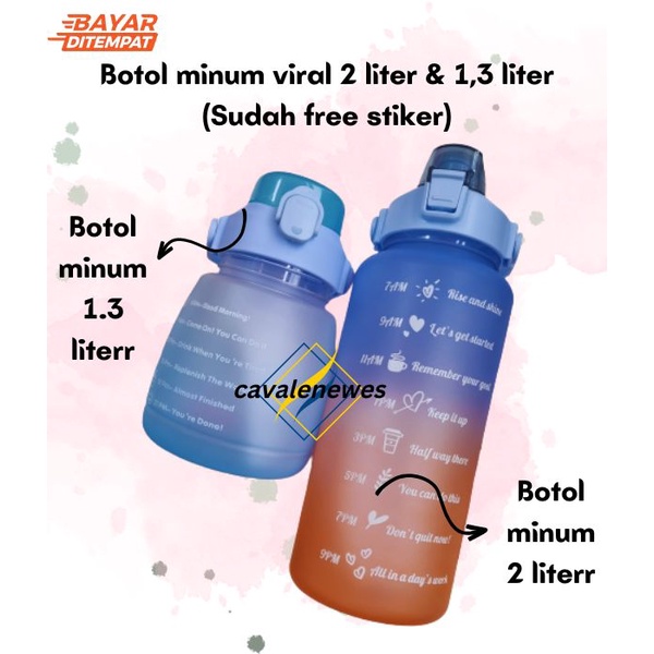 Botol Minum Viral 2 liter botol Motivasi Penanda Waktu Korea Lucu free stiker -  Botol Motivasi Gemo