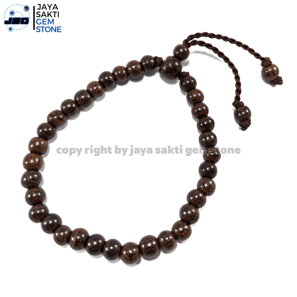 Gelang Kayu Tasbih Galih Asem 33 butir Original Wangi Khas Model Tali Serut