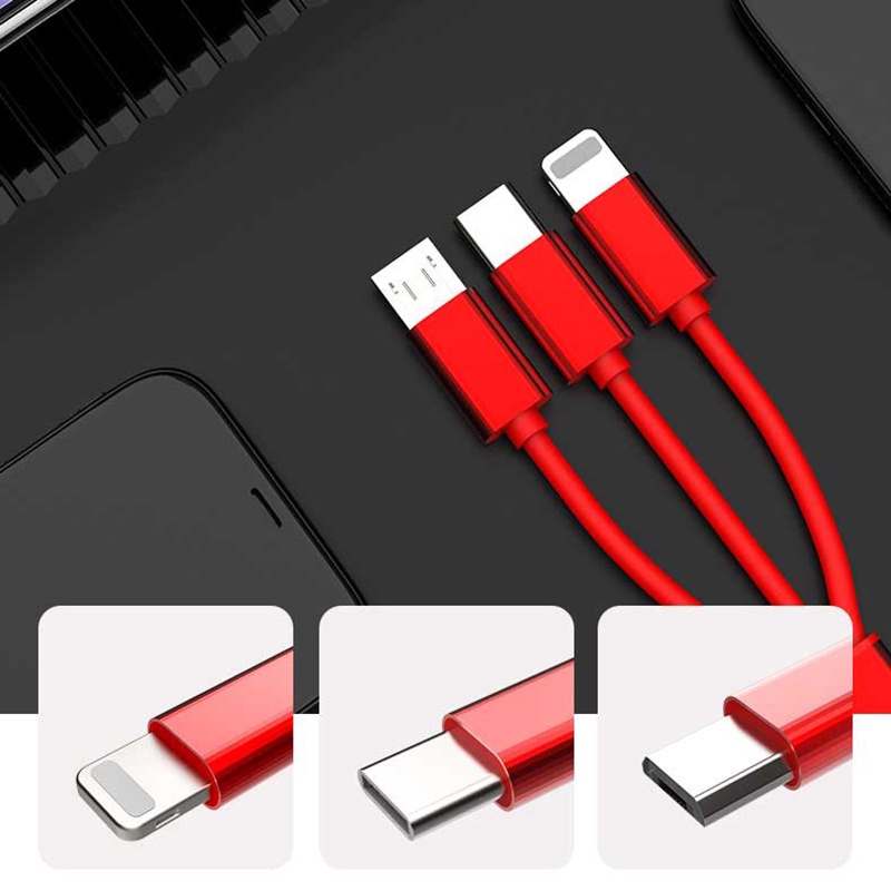 3in1 Kabel Data / Charger Micro USB / Type C 3A Fast Charging Untuk Samsung / Huawei