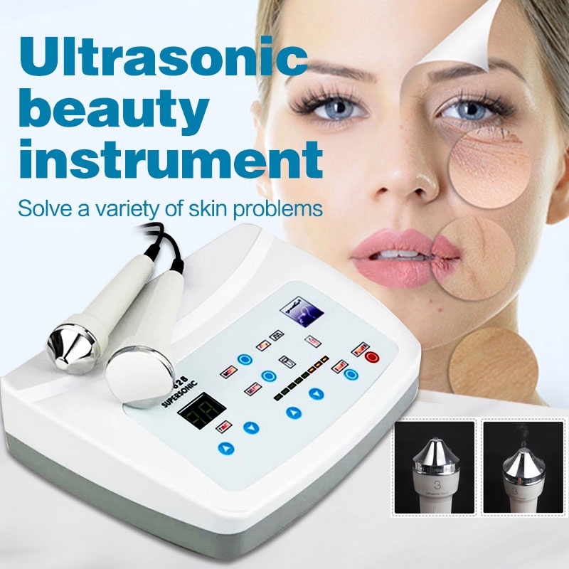 2 in 1 Ultrasonic Beauty Instrument Ultrasonic Alat Detox alat facial wajah Ultrasound Setrika Fisioterapi Hilangkan Kantung Mata elektrik pijat Wajah Ultrasonic