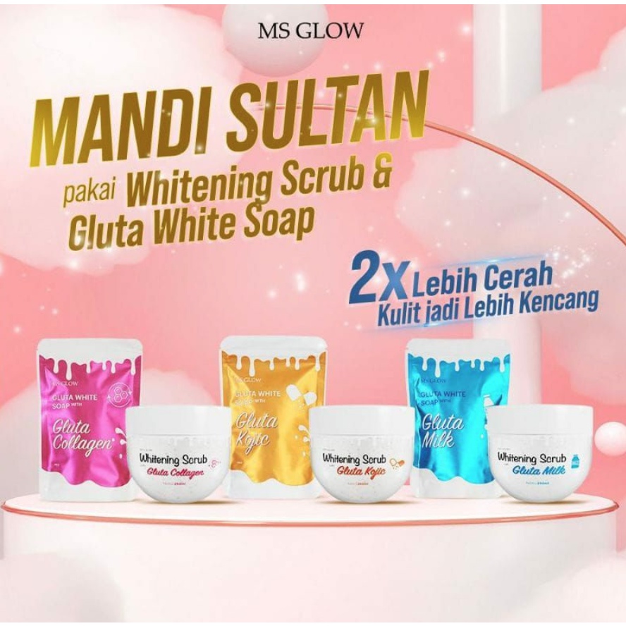 GLUTA SOAP &amp; WHITENING SCRUB MSGLOW SABUN SERUM SABUN/SCRUB PEMUTIH KULIT