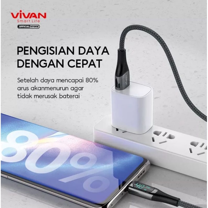 KABEL DATA TYPE C QUICK CHARGING 40W SMART DIGITAL DISPLAY VIVAN VIC100