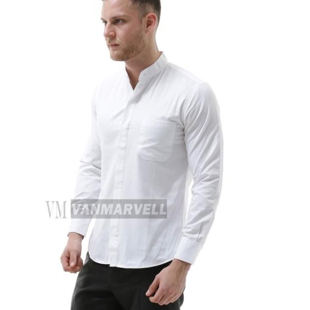 VM Baju Koko Putih Panjang Slimfit Kemeja Koko Kerah Shanghai - Putih, M