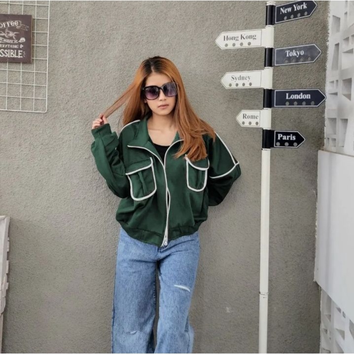 WHITE LIST Jacket Outer Wanita Oversize Sweater Kekinian Fashionable Korean OOTD Gaya Kasual