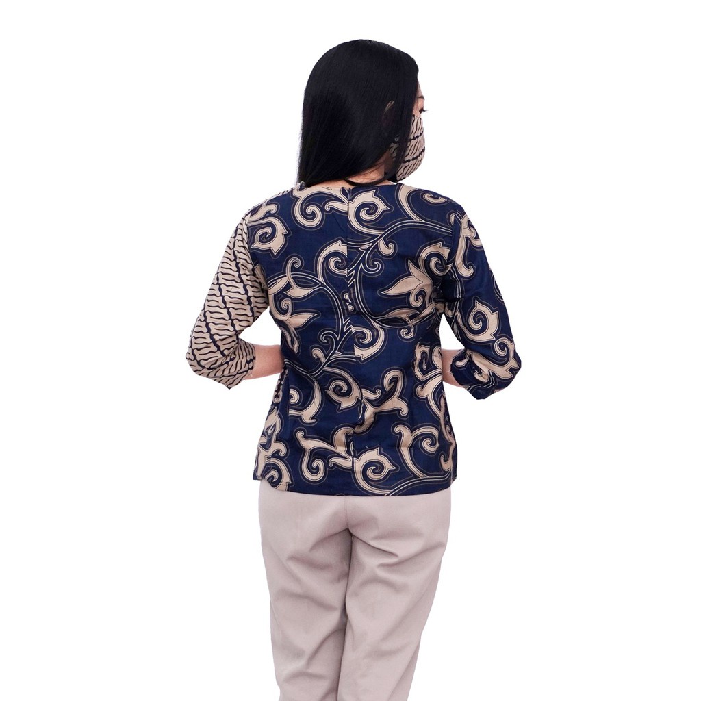 Batik Wanita Atasan Blouse Motif Kangkung Warna NAVI 2 varian