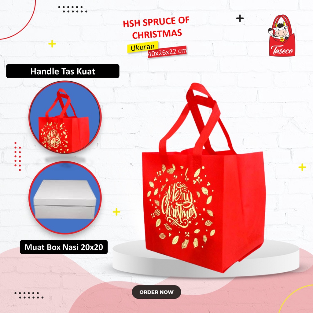 

[BISA CUSTOM] Tas Kotak Nasi 22x22 Tas Natal Tas Spunbond Goodie Bag Natal Tas Hampers Tas Bingkisan Spruce Of Christmas 40X26X22